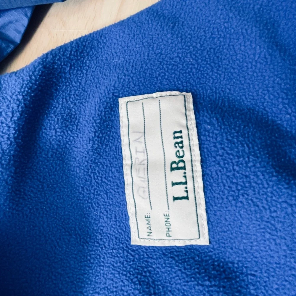 LL Bean Kids Blue TEK Hooded Fleece Lined Rain Jacket Large 14-16
